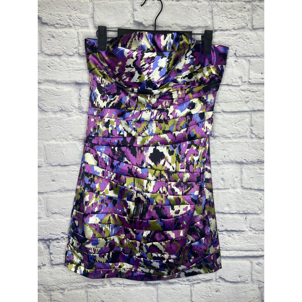 Snap Vintage Purple/Multicolor Strapless Pleated Mini Formal Dress Size Small